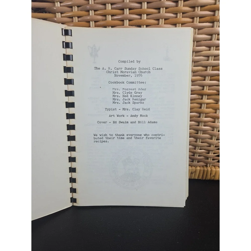Christ Moravian Church Cookbook Winston-Salem North Carolina 1976